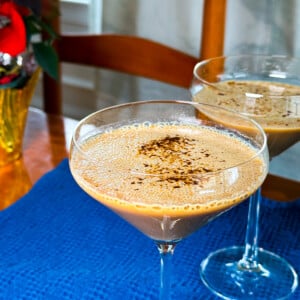 espresso martinis on dining room table.