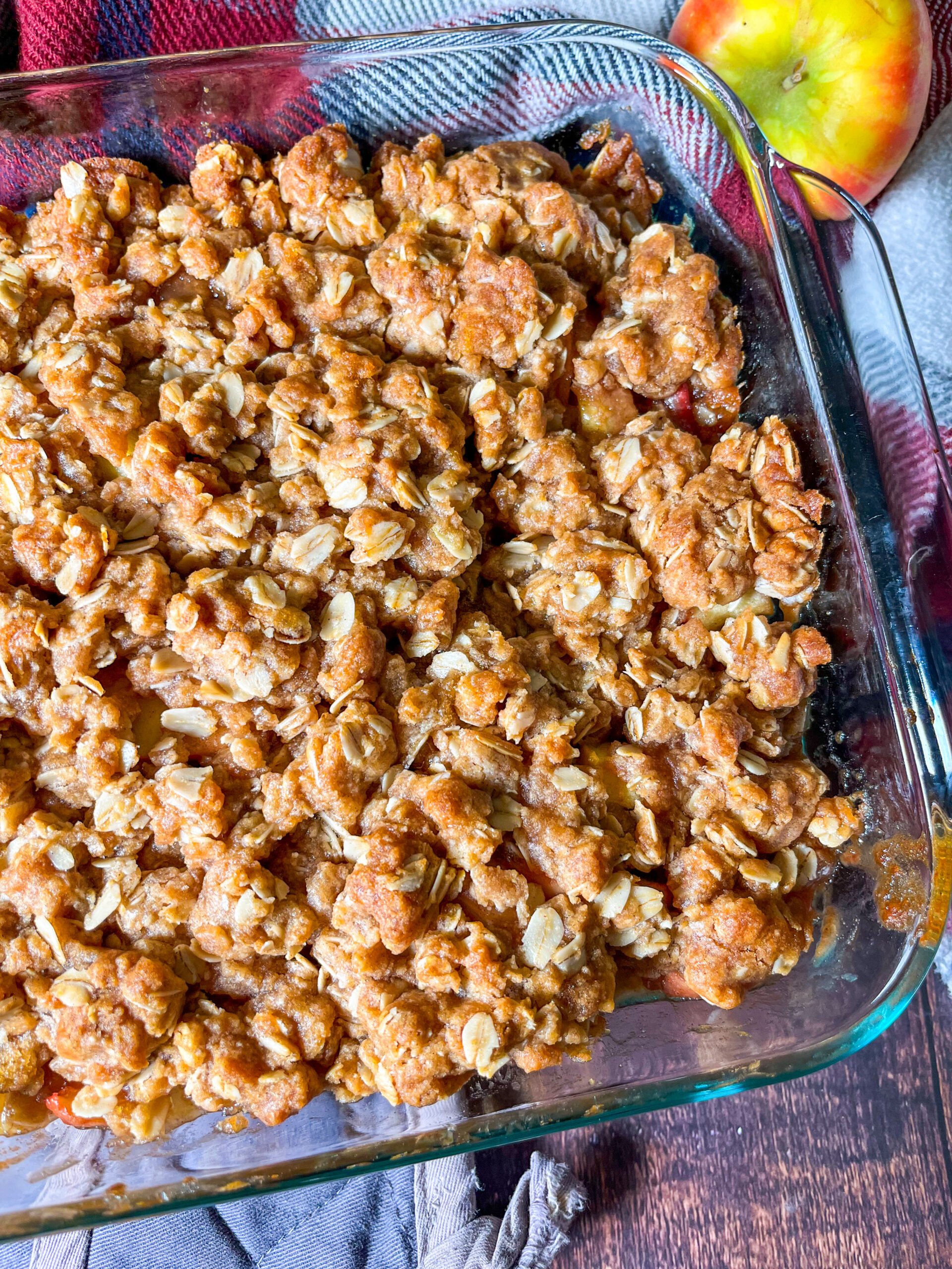 Apple crisp in glass pan