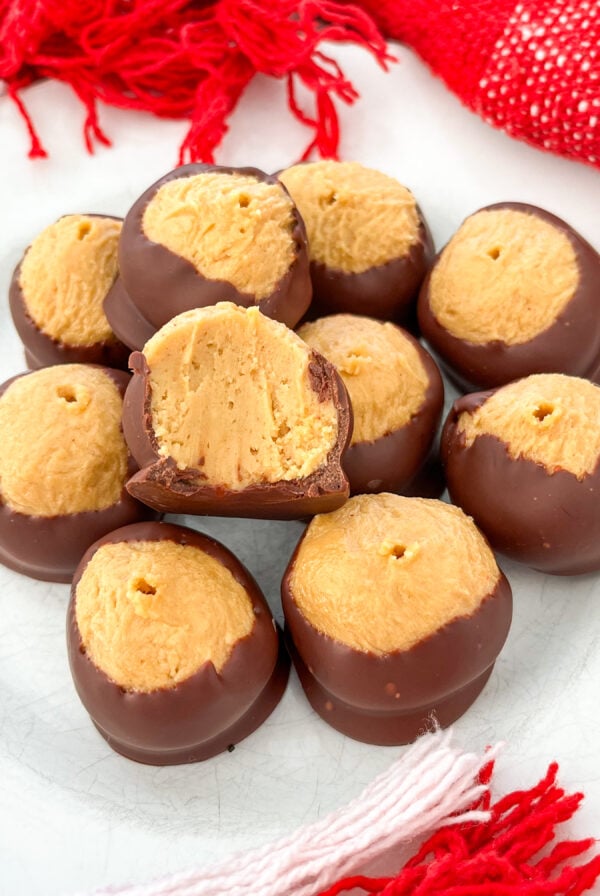 Buckeyes close up on a white plate