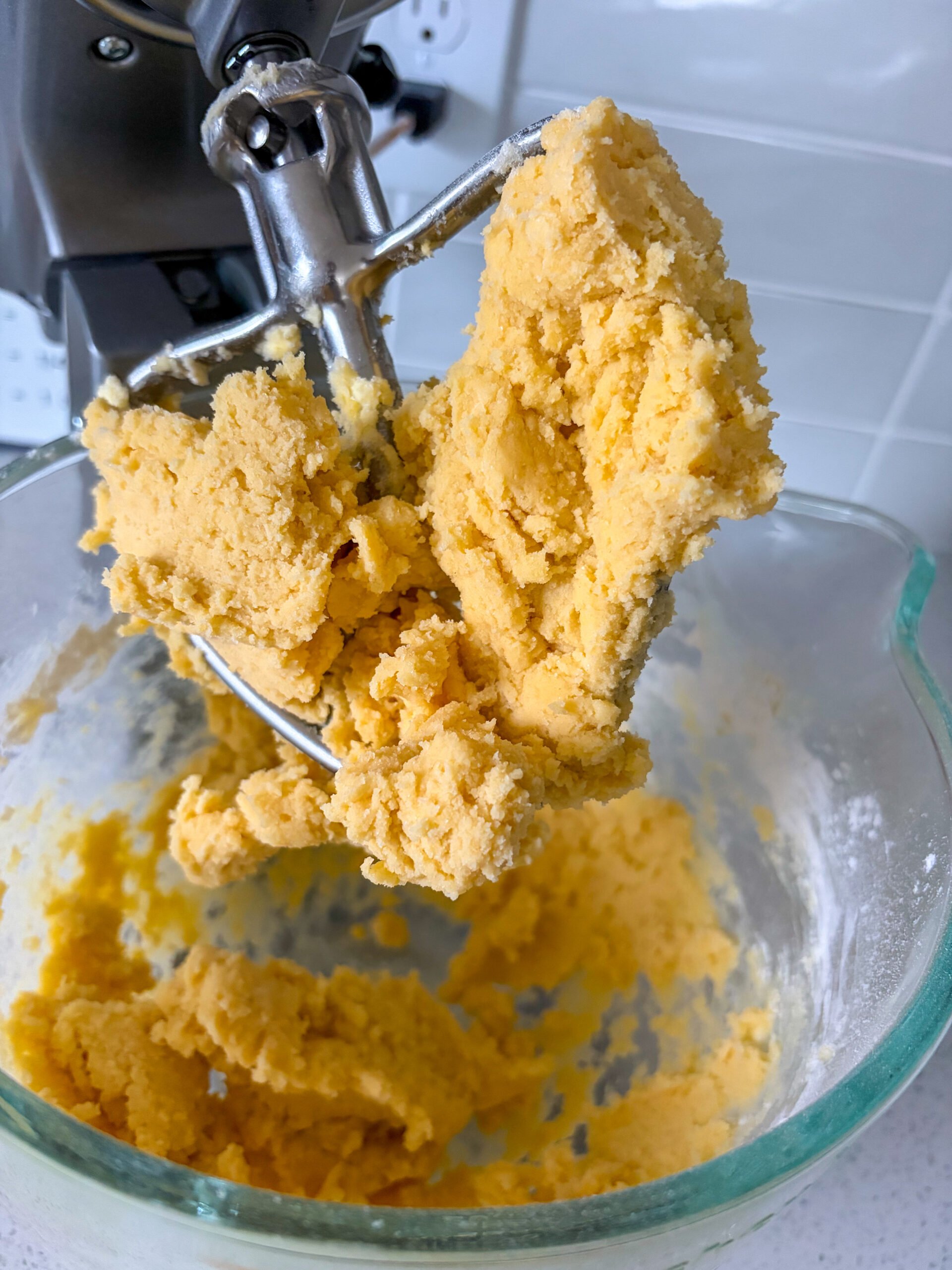 Butter cookie dough in mixer