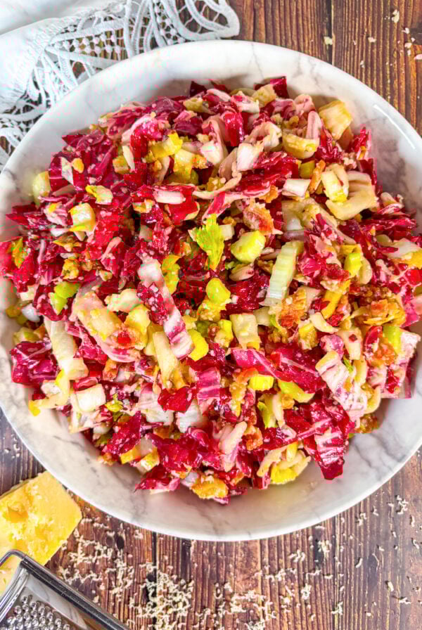 Chopped salad in a marble bowl