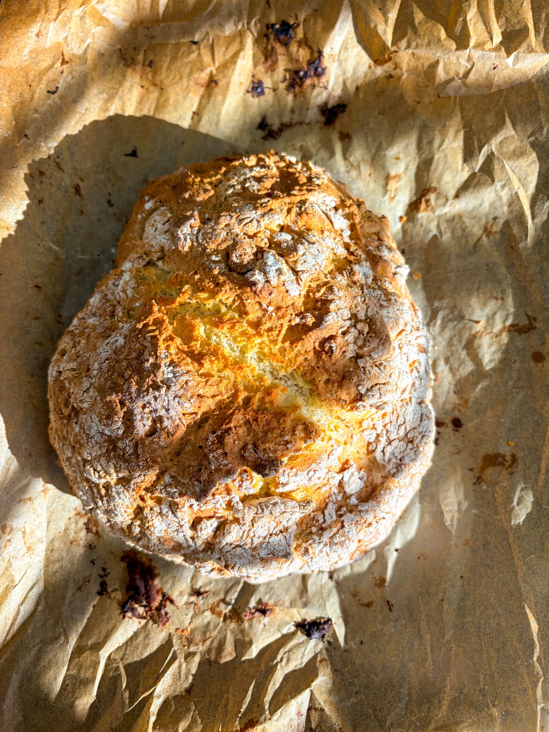 Irish soda bread loaf on parchment