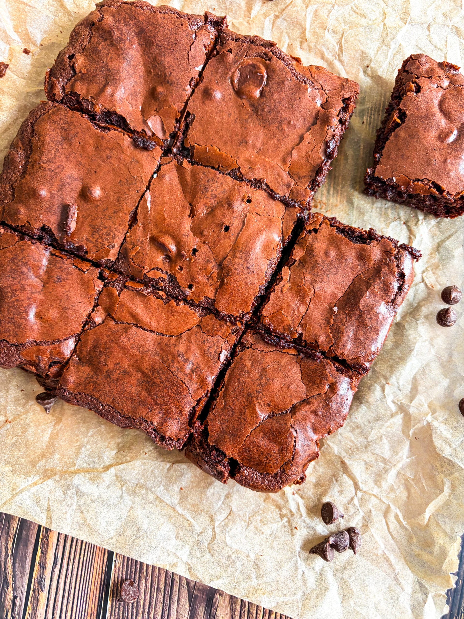 Brownies cut on parchment