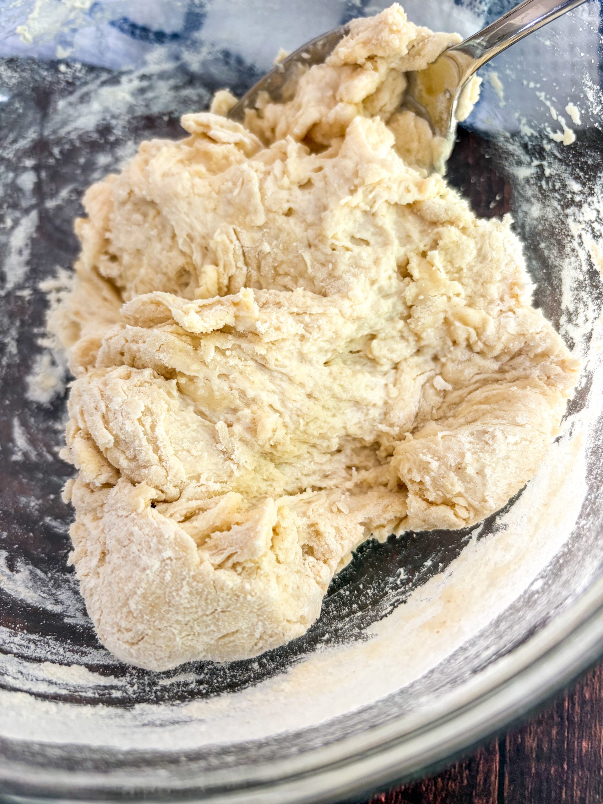 Flour tortilla dough mixed in a bowl