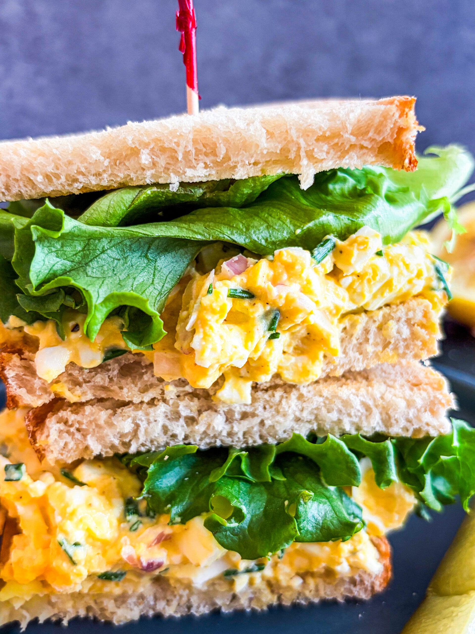 Close up of egg salad sandwich