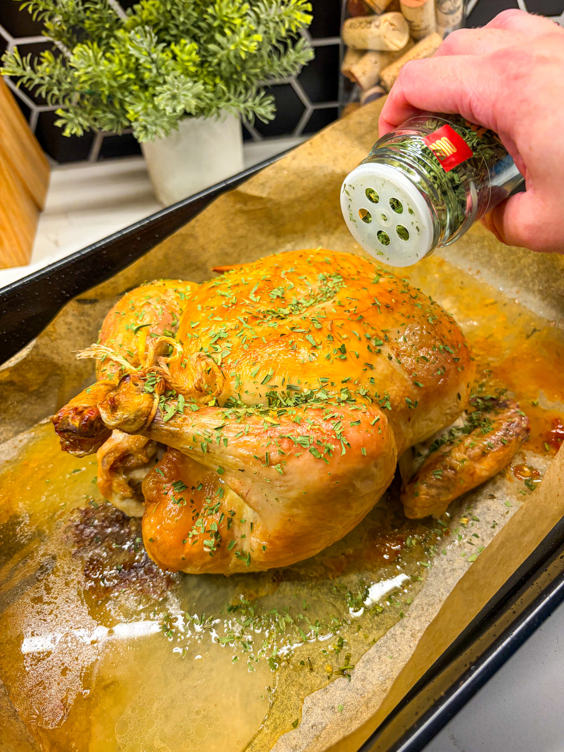 Adding dried herbs to whole chicken