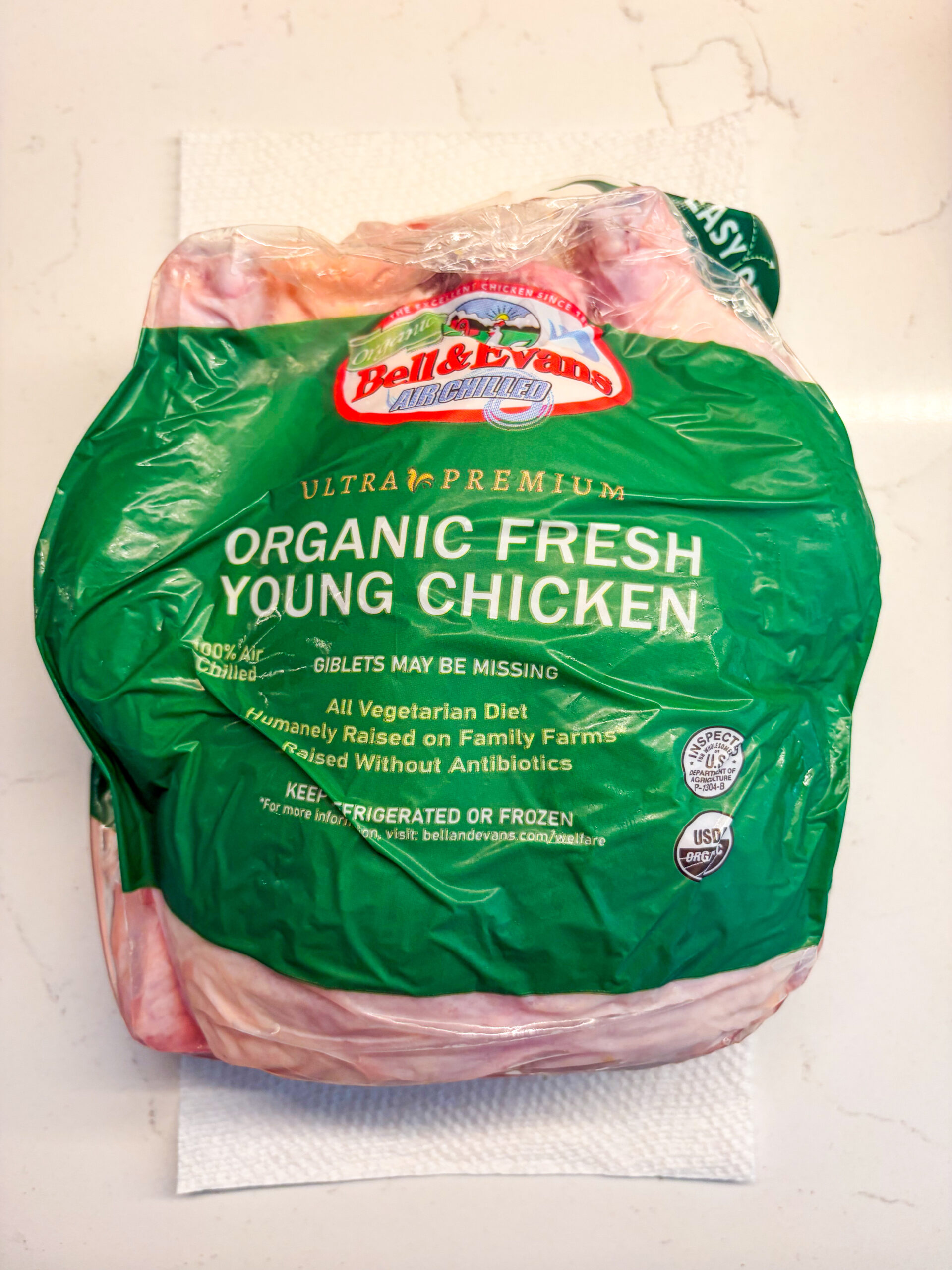 Whole chicken in packaging