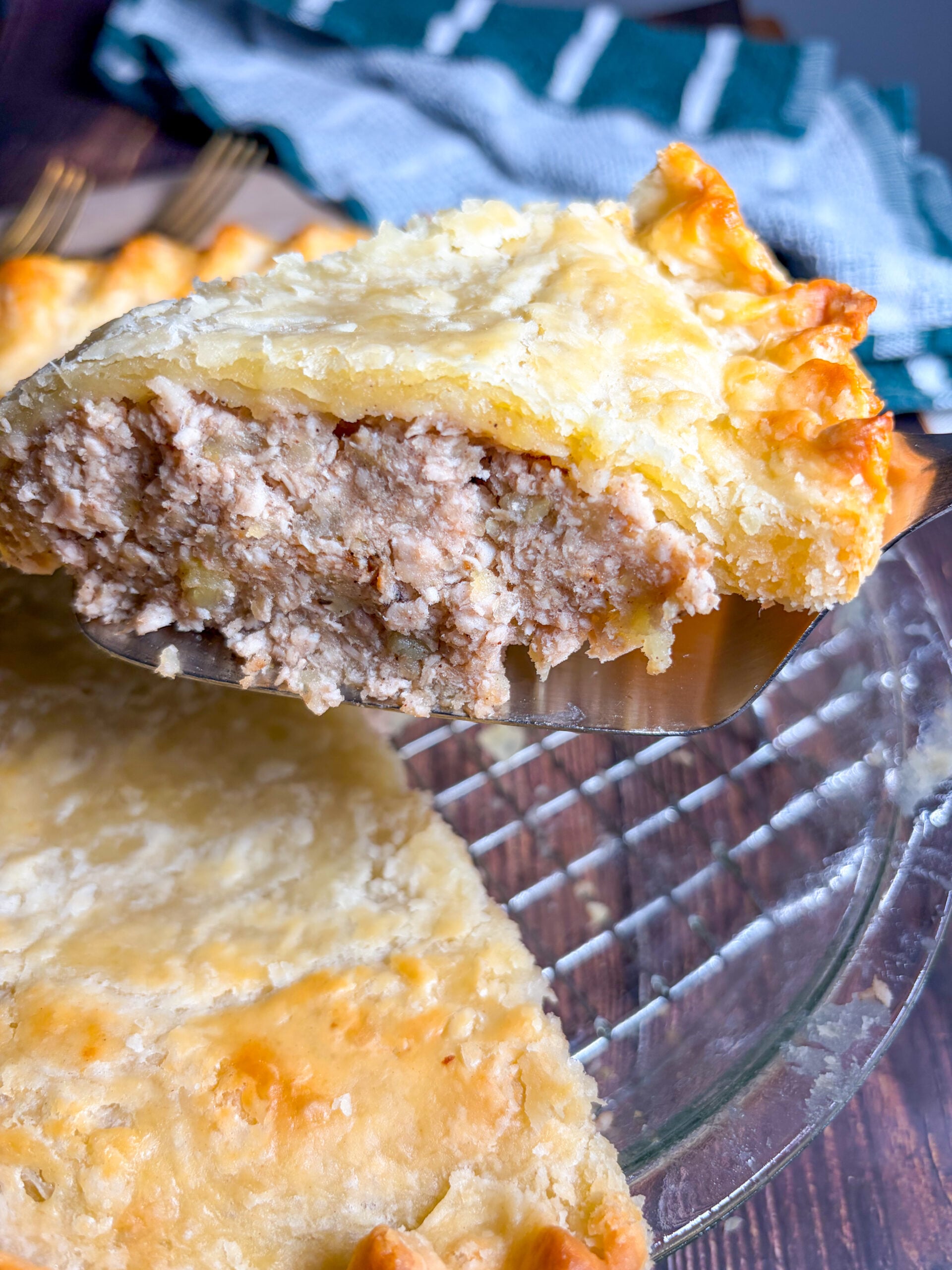 Close up of tourtiere slice from the side